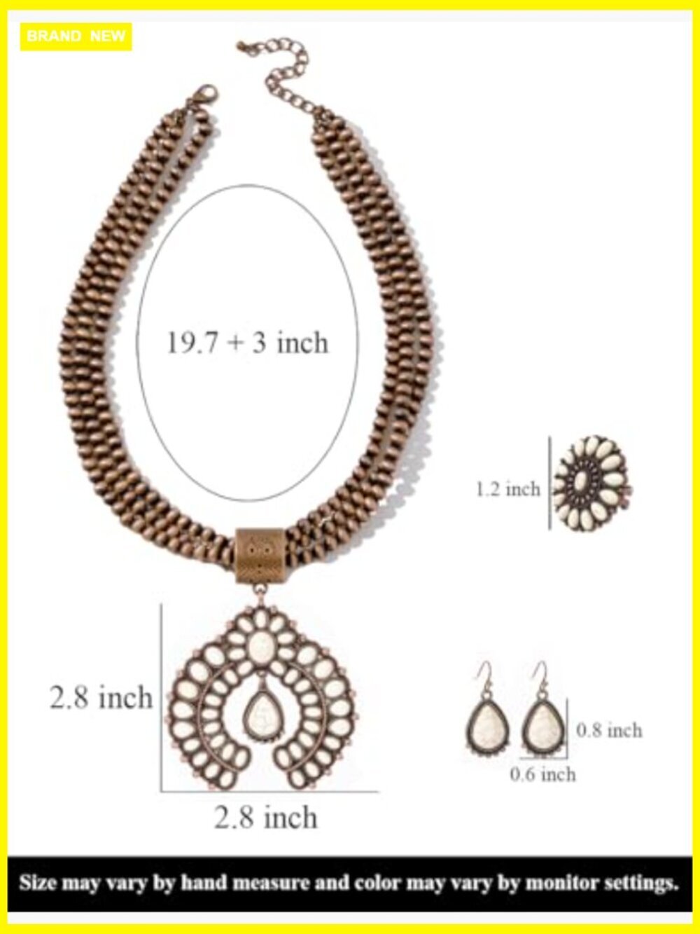 3-Piece Navajo Pearl Necklace Set with Earrings Ring Western Turquoise Jewelry - Picture 6 of 7